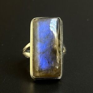 Dark Blue Labradorite Rectangle Ring - Size 7 - 925 Sterling Silver